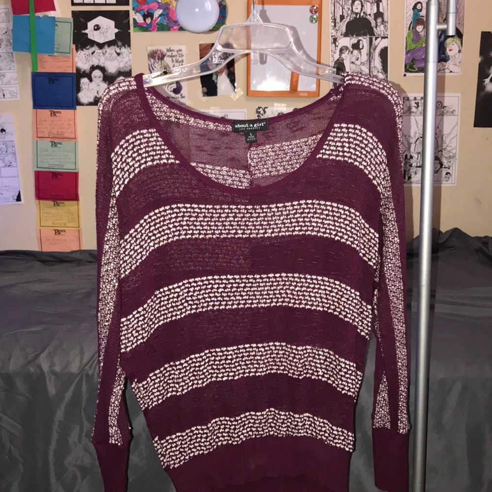 White and maroon partially see through sweater